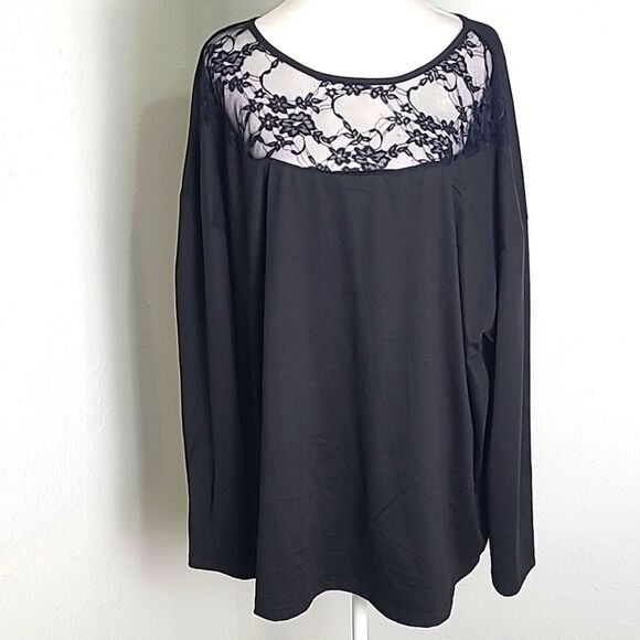 Shein Curve Black Top with Sheer Lace Neckline, Size 4XL - Picture 1 of 8